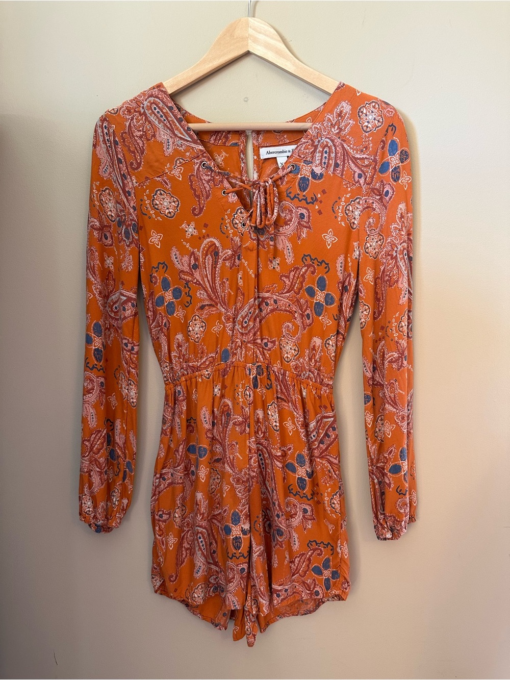 Abercrombie Orange Paisley Long Sleeved Shorts Romper XS